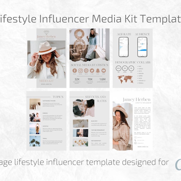 Lifestyle Influencer Media Kit, Canva Template for Instagram, Influencer Media Kit, Rate Card Template, mediakit