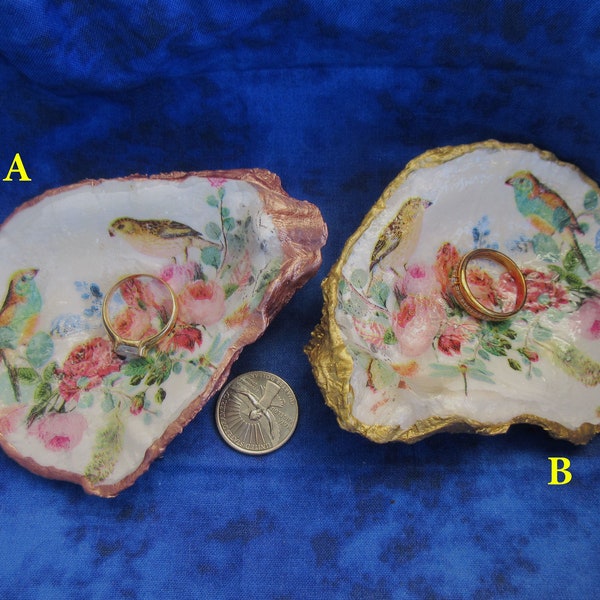 Just Put A Ring On It, Beautiful large Oyster Shell Ring Dish, Decoupage Design, Wedding. Engagement, Jewelry Dish, Valentine's Day Gift