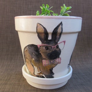 Rabbit Terracotta planter - Hand Painted Decoupage Design - 6 inch - Year of the Rabbit 2023 - Gift for Her - Flower pot - Easter Decoration