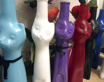 Bottiglia di vino a forma di gatto, gatti come vaso di fiori, bottiglia riciclata, arredamento per la casa, bottiglia di vino tedesca da 13", decanter, Riesling Rheinhessen vuoto