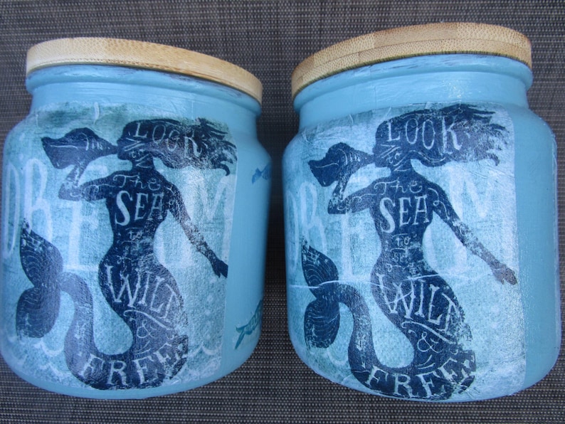 Mer Made Lids Ocean Inspired Bathroom Canister, Mermaid Flair, Decorative Glass Jar ...