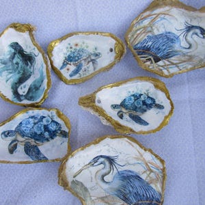 Oyster Shell Ring Dishes, Paper Decoupage, Beach Decor