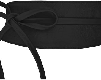 Poisson dans la mer Ceinture OBI ceinture portefeuille noire ceinture en cuir véritable de qualité supérieure ceinture à nouer en peau de vache longueur pour femme 270 cm