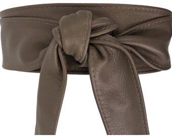 Poisson dans la mer - ceinture à nouer 7 cm - kaki boue taupe - premium - ceinture ventrale - ceinture enveloppante - en cuir de vachette souple à passer à travers