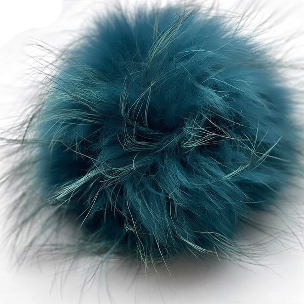 Poisson dans la mer Pompon en fourrure véritable de qualité supérieure 17-19 cm turquoise pétrole avec bouton-pression en pompon amovible facile à attacher pour bonnet tricoté