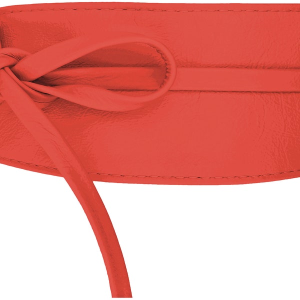 Poisson dans la mer Ceinture OBI Ceinture à nouer rouge corail Ceinture en cuir véritable de qualité supérieure Ceinture à nouer en cuir de vachette Femme Longueur 270 cm