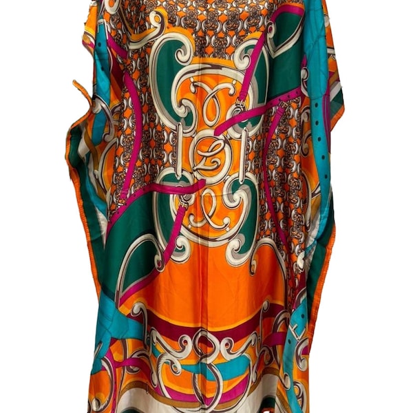 Fish in the sea Strandkleid Pareo Ethno Boho Tunika Orange Onesize Gold 38/40/42/44