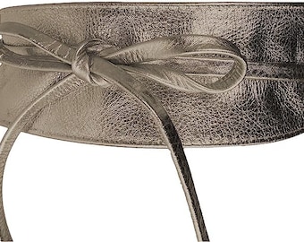 Poisson dans la mer OBI ceinture or antique métallisé mat ceinture wrap ceinture en cuir véritable de qualité supérieure ceinture à nouer en cuir de vachette dames longueur 270 cm