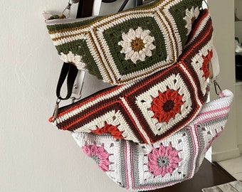 Crochet Crossbody Bag with Zipper, Colourful  Cotton Bum Bag for Beach and Festival, Gift for teens.