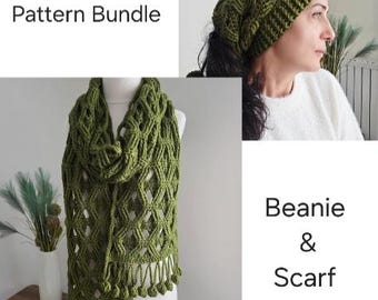 Pattern Bundle, Crochet Beanie and Scarf Set.