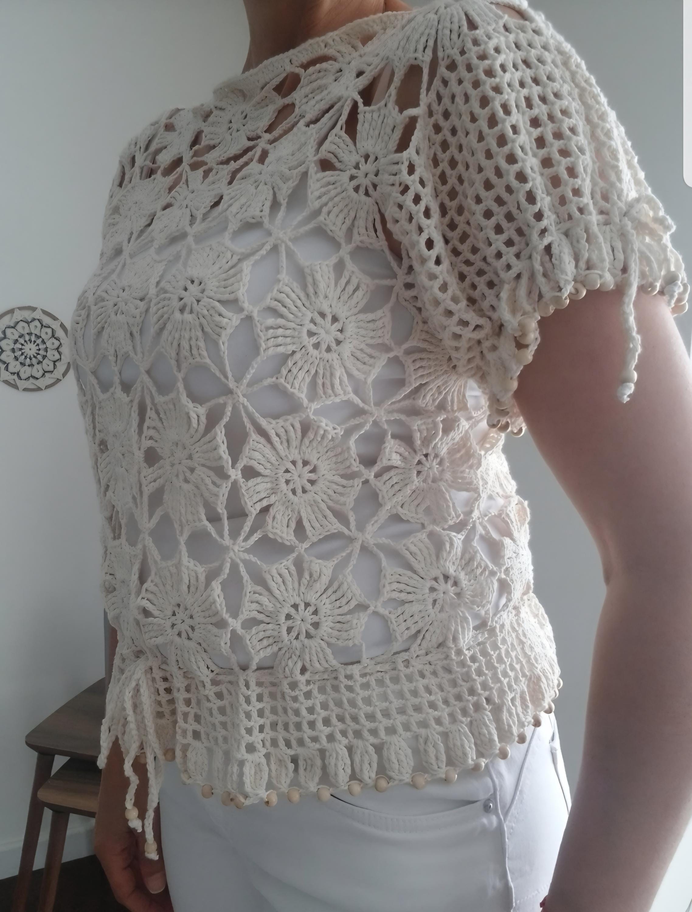 Chemisier Tunique Per Una - Taille 14 - Vert Turquoise Avec Dentelle Au Crochet - Col V - Sans Manches - 100% Coton - Occasion Très Bon état