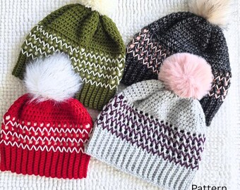 Gehäkelte Beanie Muster, Wintermütze für Kinder und Erwachsene.