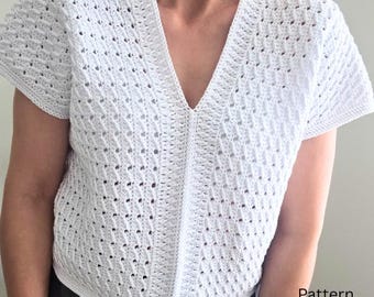 Häkel Top Muster, Sommer Shirt mit V-Ausschnitt.