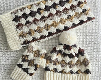 Winter Accessory Set, Crochet Beanie and Scarf, Fingerless Gloves.