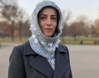 Hand Woven Crochet Hooded Cowl/Balaclava Scarf- Cozy winter warmer