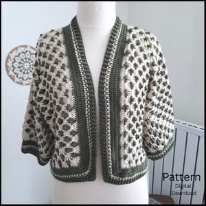 Crochet Hexagon Cardigan Pattern: Lacy 3/4 Sleeves, Plus Size (PDF Video Tutorial)