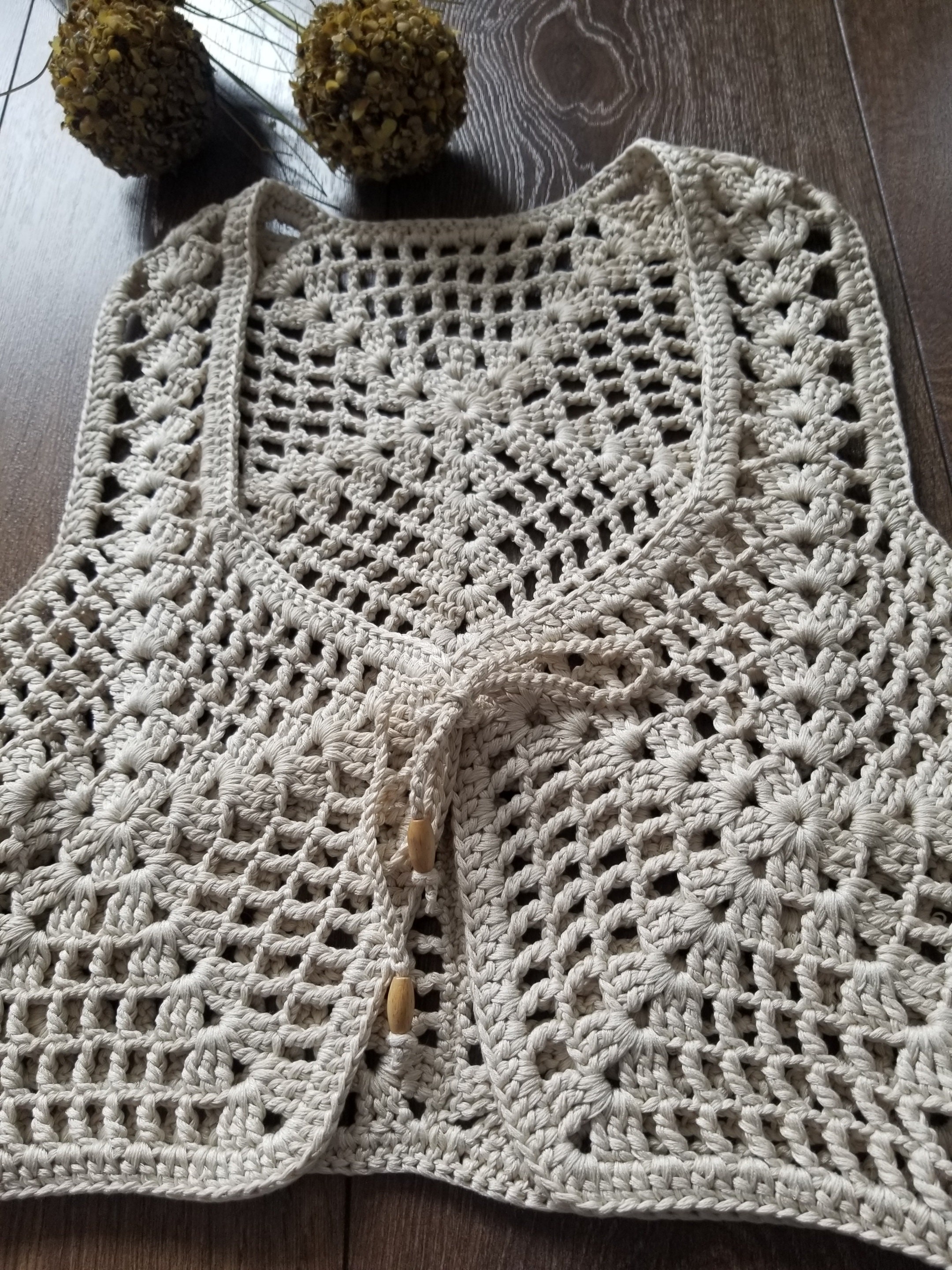 Cotton Bohemian Doily Crochet Button Front Long Vest - BEIGE (OS) (Pack of 6) main image 0