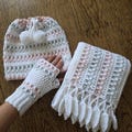 Crochet pattern bundle, 3 in 1, scarf beanie fingerless gloves, winter accessories. product logo