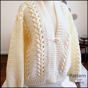 Crochet cardigan pattern, long sleeve plus size women sweater.