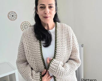 Crochet Cardigan Pattern, texturiert gemütlich, kein nähen, Größe inklusive.