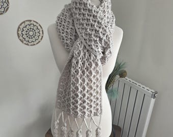 Crochet Scarf Pattern, Long Tassels, Instant Download PDF, Women Winter Accessories.