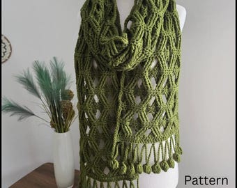 Crochet Pattern, Long Scarf with Tassels, Women Winter Accessories, Pdf file.
