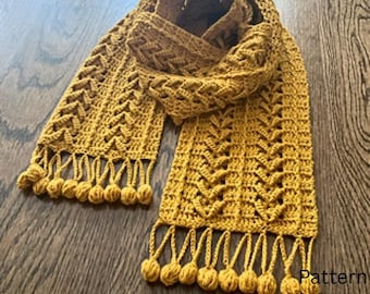 Crochet Pattern, Long Scarf with Tassels, Women Winter Accessories, pdf file, Pictures Video Tutorials.