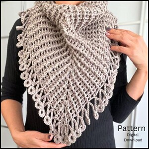 Crochet Pattern, Textured Triangle Shawl with Tassels, Winter Wrap.