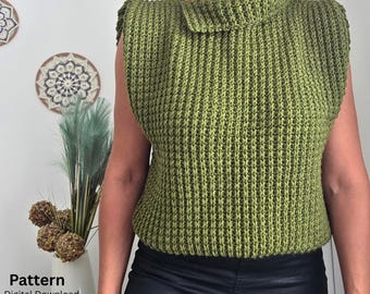 Crochet Vest Pattern PDF,  Easy Sleeveless Sweater, Plus Size Top.
