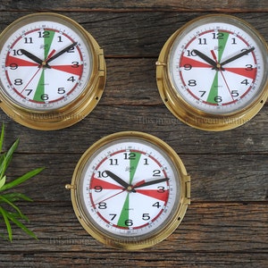 Set of 3 World Clock Nautical Solid Brass Maritime Wall Clock Silent Schatz Royal Mariner Navigation Slave Ship clock Vintage Made Germany