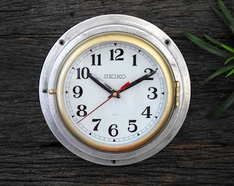 Sliver Finish Vintage Maritime Seiko Wall Clock Silent/Sweep Nautical Industrial wall decor clock Slave Ship clock Navigation Aluminum Brass