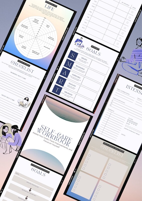 Pastel Self Care Journal Self Care Workbook Worksheet Mood Etsy