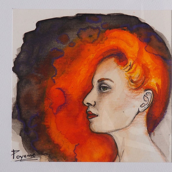 Portrait femme Rousse à l'encre œuvre originale et unique sur papier