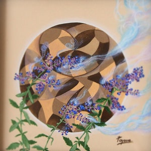 Peinture fleurs de lavandin à l'acrylique sur Carton Bois œuvre originale et unique