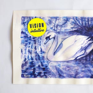 Acquerello originale "Il cigno, trasformazione interiore e bellezza"