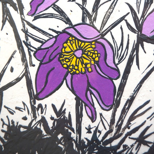 Tableau fleurs violettes Acrylique sur papier original
