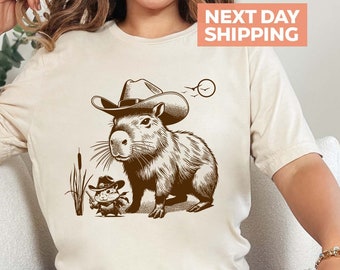 Capybara Shirt, Funny Capybara T-shirt for Women, Rodent T-shirt, Cute Mouse Shirt, Cowboy Rat Shirts, Vintage Western Theme Graphic Tee