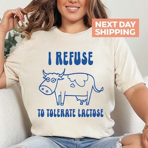Camiseta &quot;Eu me recuso a tolerar lactose&quot;, camiseta &quot;Vaca&quot;, camiseta &quot;Amante de vaca&quot;, camiseta &quot;Vacina vintage&quot;, camiseta &quot;Leite engraçado&quot;, camiseta &quot;Animal de fazenda&quot;, camiseta &quot;Sarcástica&quot;