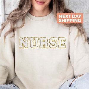 NURSE Sweatshirt, Glitter Nurse Sweater, Nurse Patch Embroidered Crewneck, New Nurse Shirt, Nursing School Graduation Gift, Christmas Nurse