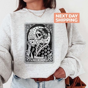 The Mom Tarot Card Sweatshirt, Skeleton Mom Sweater, Halloween Celestial Mama Shirt, Witchy Vibes, Vintage Skeleton Shirt, Mother&#39;s Day Gift