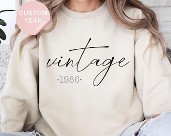 Personalized Year Birthday Gift, Custom Birthday Gift For Women, Bestie Gift For Girlfriend, Vintage 1986, Gift For Wife, 1986 Sweatshirt