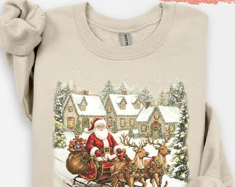 Vintage Santa Crewneck Sweatshirt, Unisex Nineties Retro Santa Claus Shirt, Christmas Women Men Top Holiday Reindeer Lover Gift Xmas Sweater