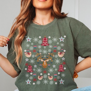 Scandinavian Christmas Comfort Colors® Shirt, Cottage Core Norwegian Folk Art Shirt, Vintage Xmas Flower Art Shirt, Christmas Gift For Women
