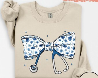 Nurse Toile Bow Sweatshirt, Stethoscope Bow Shirt, Nurse Coquette Shirt, Nurse Appreciation, Healthcare Professionals Shirt, Gift for Nurse
