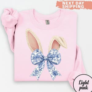 Coquette Bow Bunny Ears Sweatshirt, Cute Easter Bunny Shirt, Aesthetic Rabbit, Happy Easter Gift, Soft Girl Spring Outfit, Easter Women&#39;s