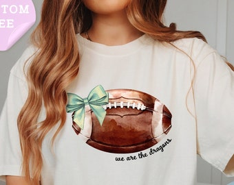 Custom Cute Football Mom Comfort Colors® Shirt, Coquette Bows School Spirit T-shirt, Mascot Bow Shirt, Cheer Mascot Tee, Football Team Shirt