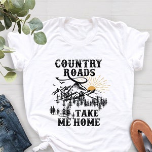 Women's 'Country Roads Take Me Home' Graphic Tee - Vintage Style Short Sleeve Blouse For Music Fans
