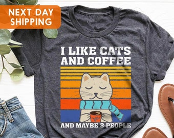 I Like Cats And Coffee Shirt, Cat Mom Gift, Coffee Lover Shirt, Cat Lover Shirt, Retro Coffee Shirt, Vintage Cat Shirt, Funny Cat Shirt