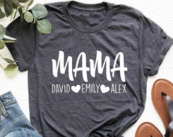 CUSTOM Mom Shirt, Mama Shirt With Kids Names, Mom Birthday Gift, Personalized Mom Shirt, Custom Kids Name Mama Shirt, Mothers Day Shirt