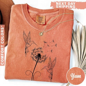 Comfort Colors® Cute Dandelion Hummingbird T-Shirt, Cute Hummingbird Dandelion Shirt, Nature Lovers Tee, Cute Women Gift